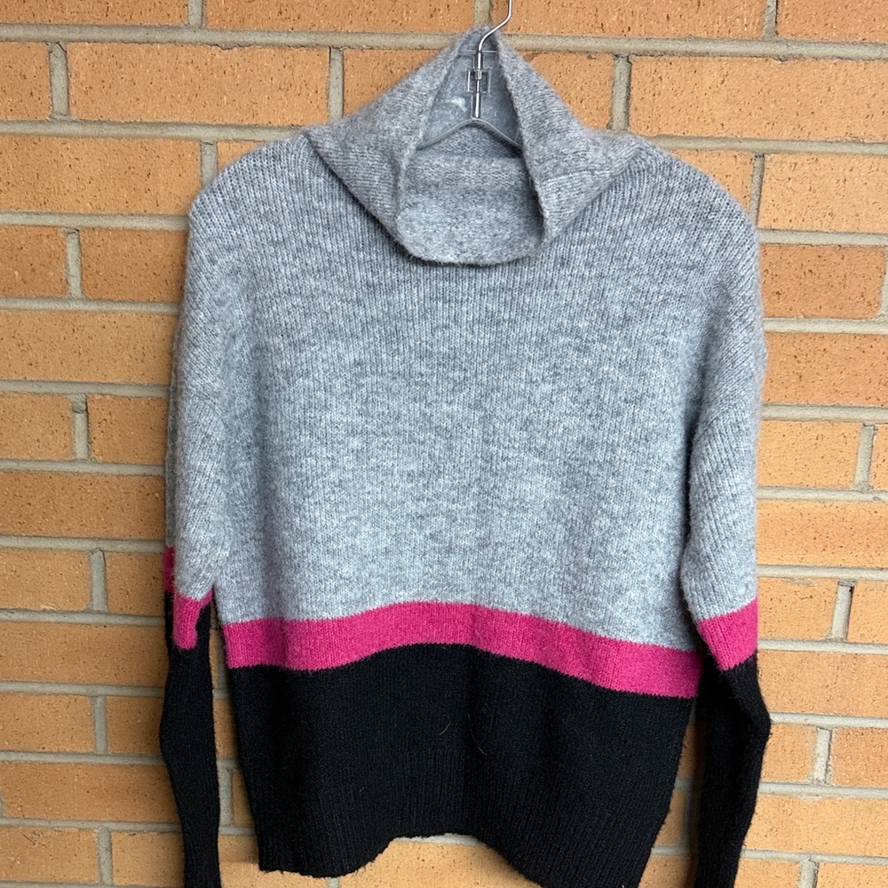 Karen Kane Grey, Black & Pink Colorblock Cowl Neck Sweater
